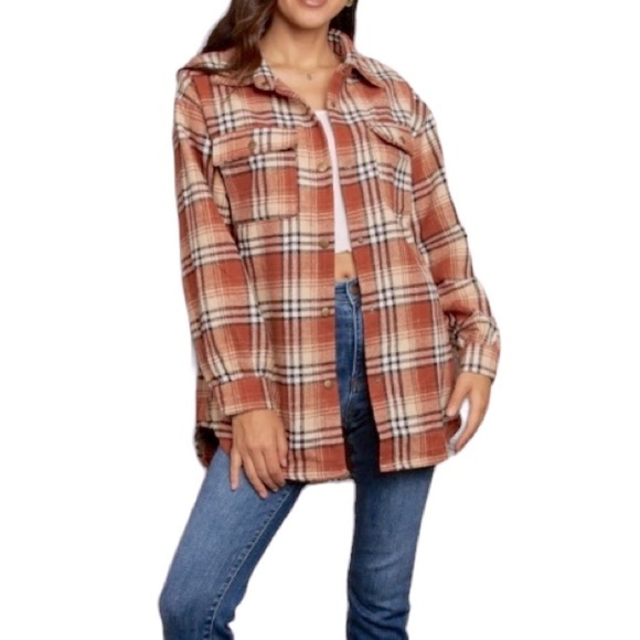 Ninexis women’s 2X Full Size Plaid Collared Neck Button-Down Jacket Terracotta - Picture 1 of 9
